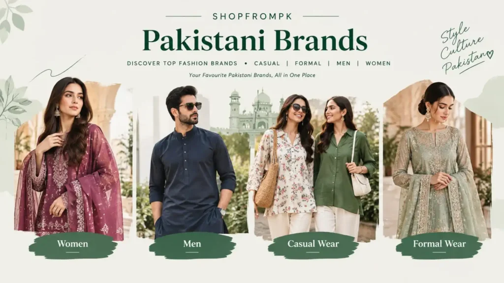 Pakistani clothing brands for women and men featuring casual wear and formal dresses | ShopFromPK